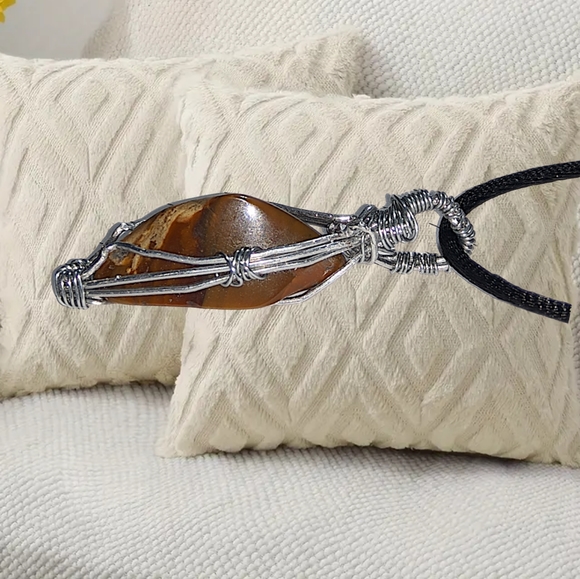 Natural Stone Pendant with Adjustable Black Necklace - Picture 2 of 5